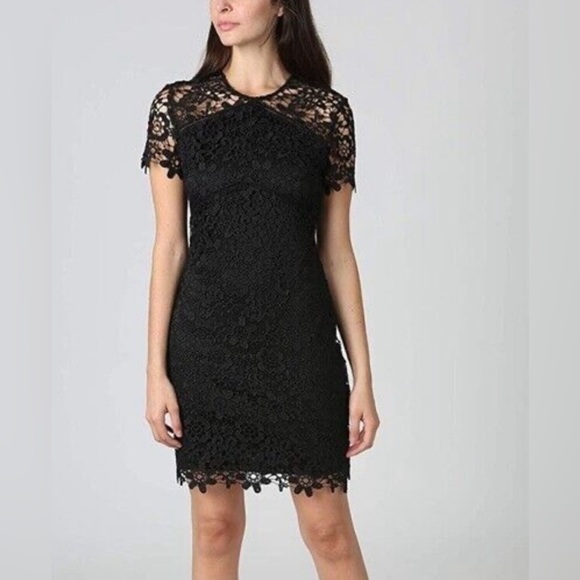 Bebe Short sleeve Floral Crotchet Black Dress sz 8 - Picture 1 of 5